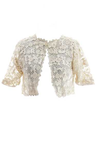 Fine Crochet Creamy Ivory Lace Cropped Vintage Jac