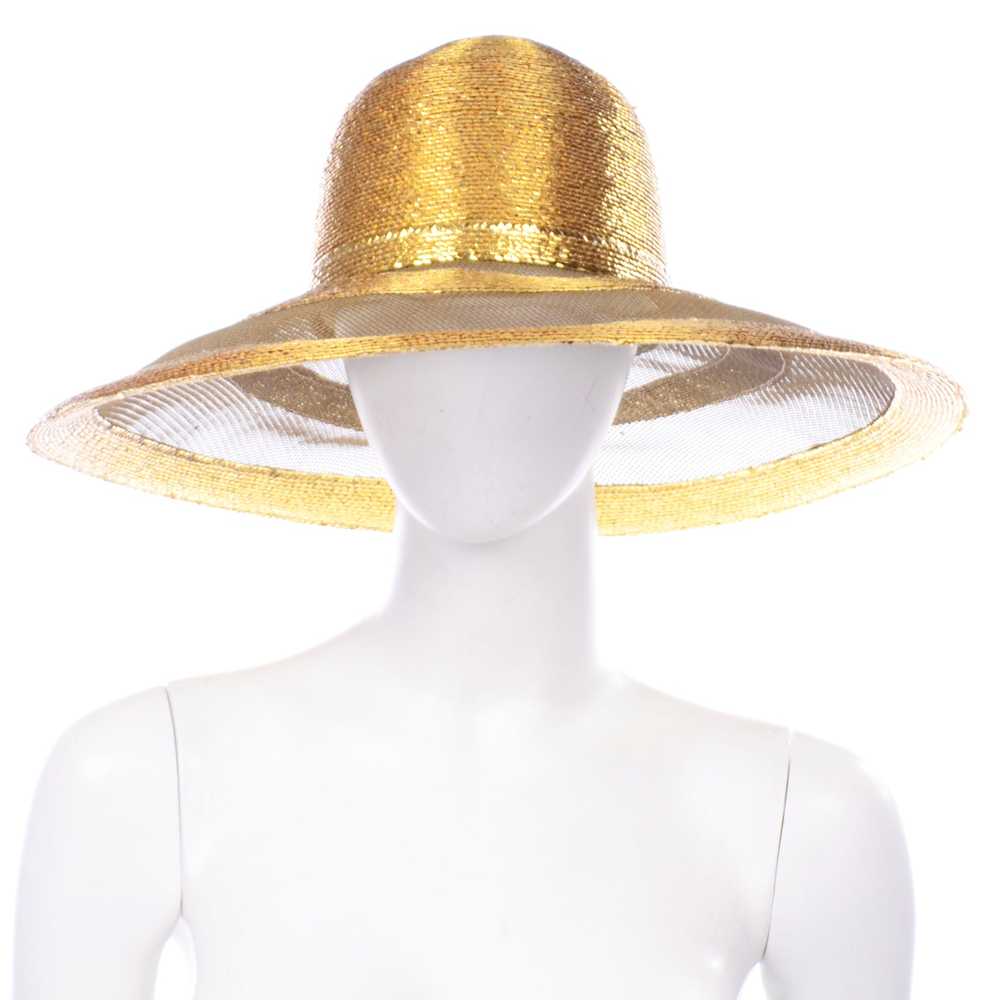 Frank Olive Vintage Gold Straw and Mesh Wide Brim… - image 2