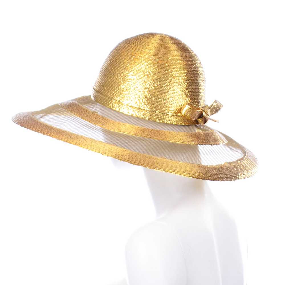 Frank Olive Vintage Gold Straw and Mesh Wide Brim… - image 3