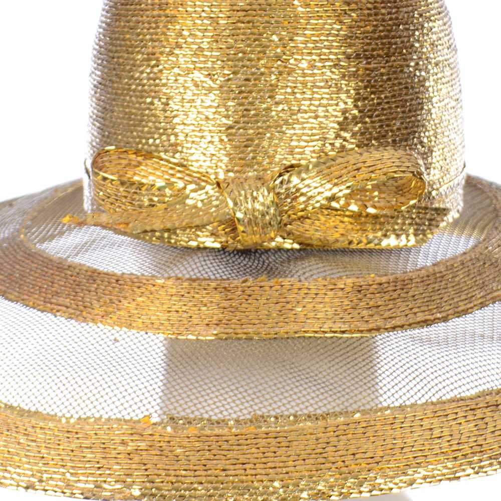 Frank Olive Vintage Gold Straw and Mesh Wide Brim… - image 5