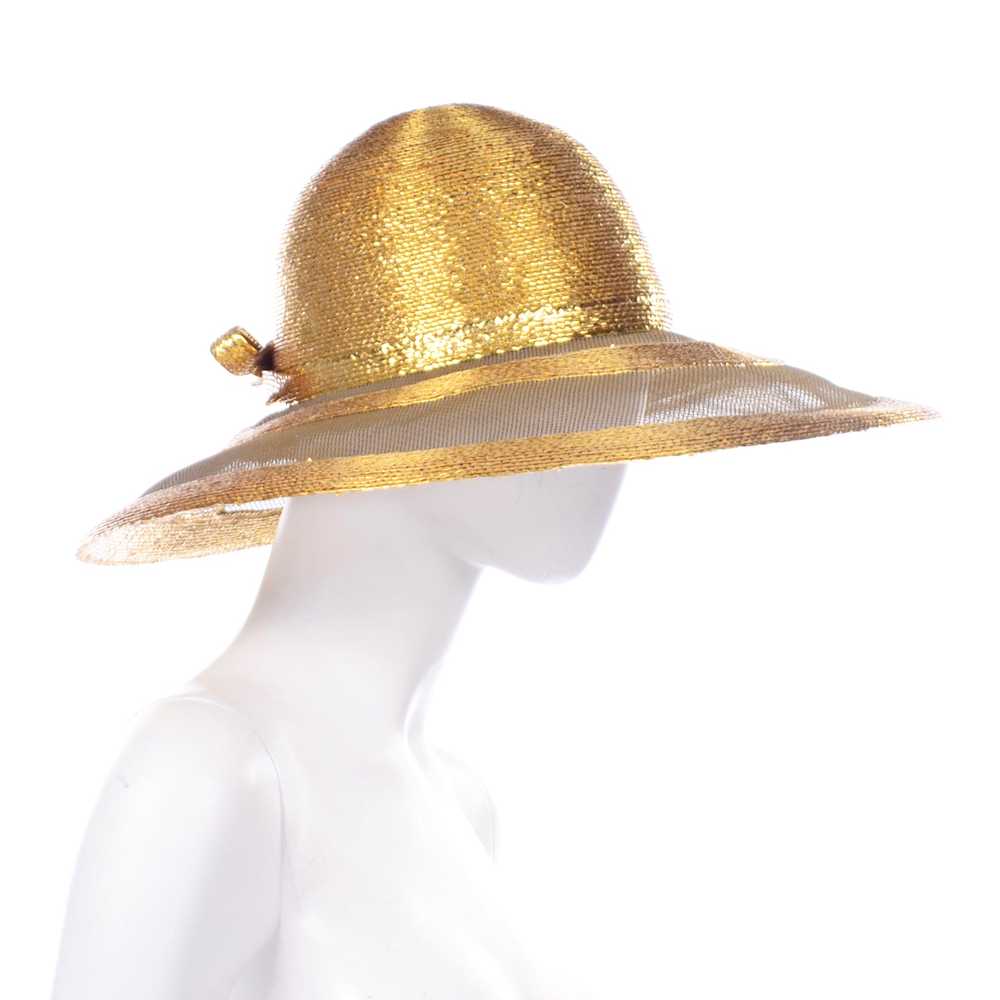 Frank Olive Vintage Gold Straw and Mesh Wide Brim… - image 6