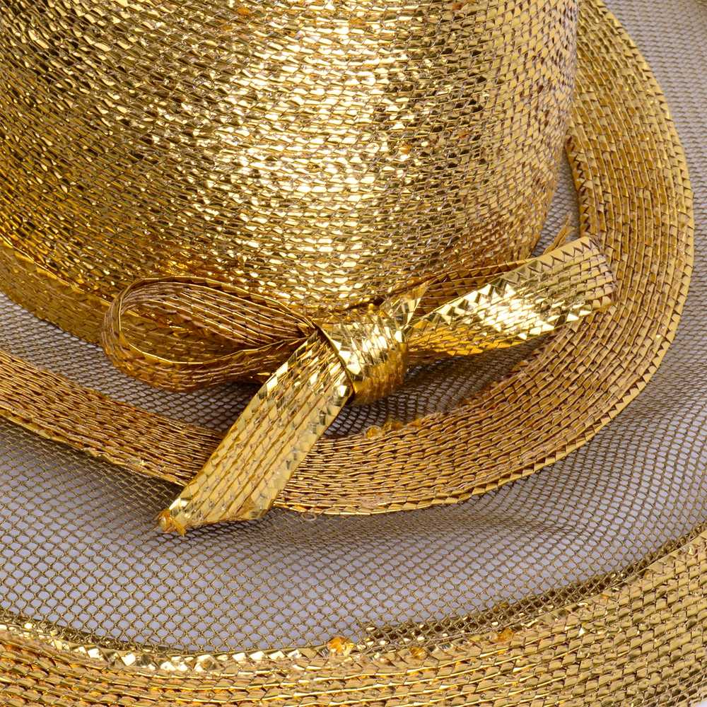 Frank Olive Vintage Gold Straw and Mesh Wide Brim… - image 7