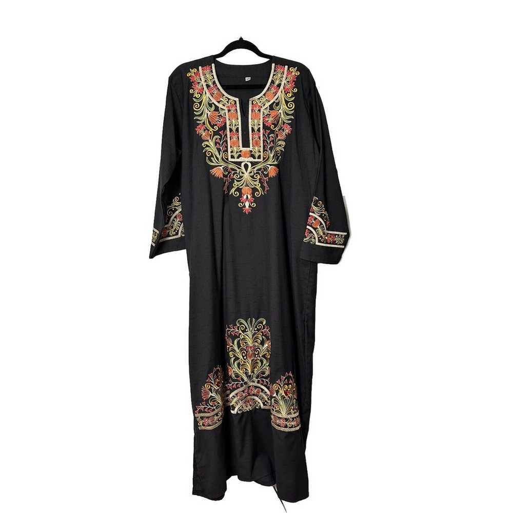 Unbranded Black Caftan Maxi Dress Multicolor Embr… - image 1