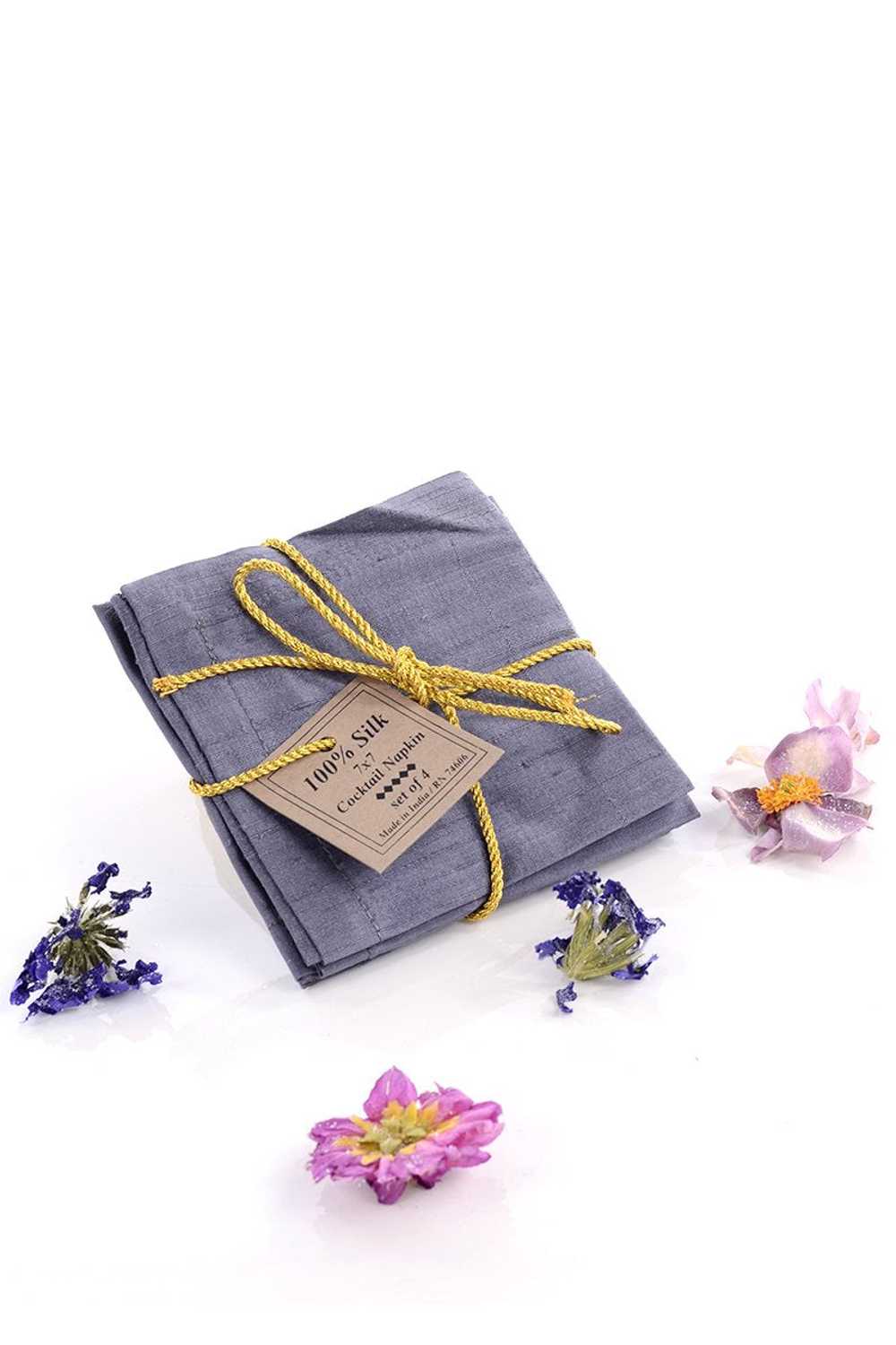 Grey Raw Silk Cocktail Napkins Set of 4 in Origin… - image 1