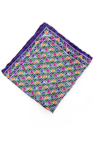 Hand Rolled Brioni Purple Silk Floral Pocket Squar