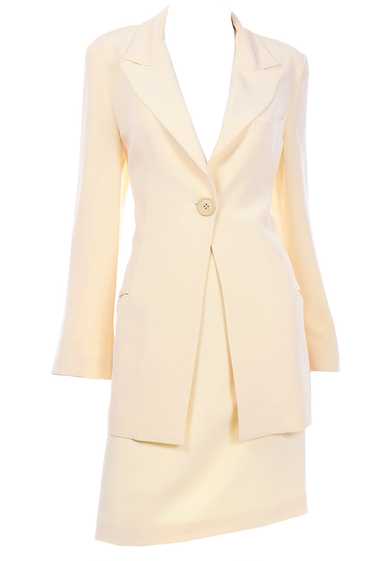 Krizia Cream Silk Blend Skirt and Long Blazer Jack