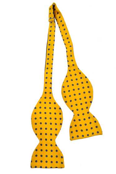 Large Yellow Silk Bow Tie With Blue Polka Dots