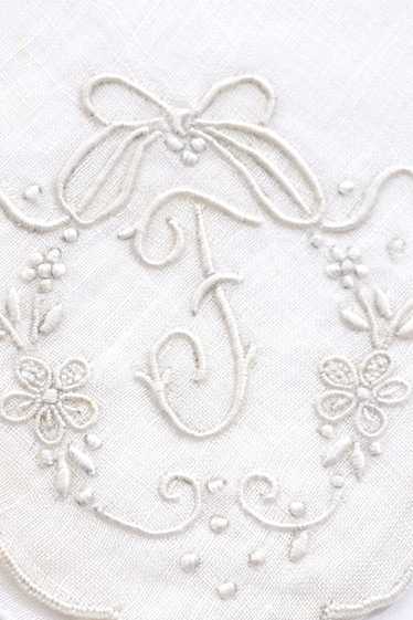 Madeira F Monogrammed Vintage White Handkerchief B
