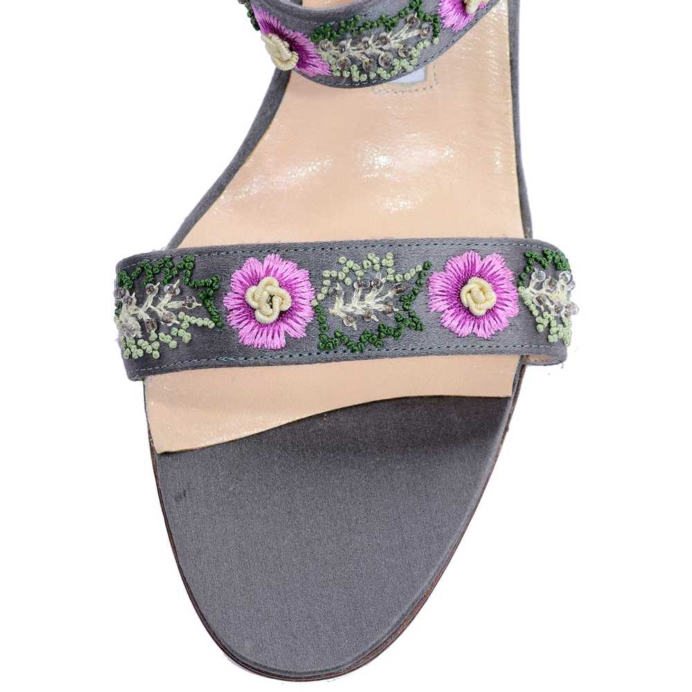 Manolo Blahnik Beaded Floral Slide Sandals w/ Pin… - image 4
