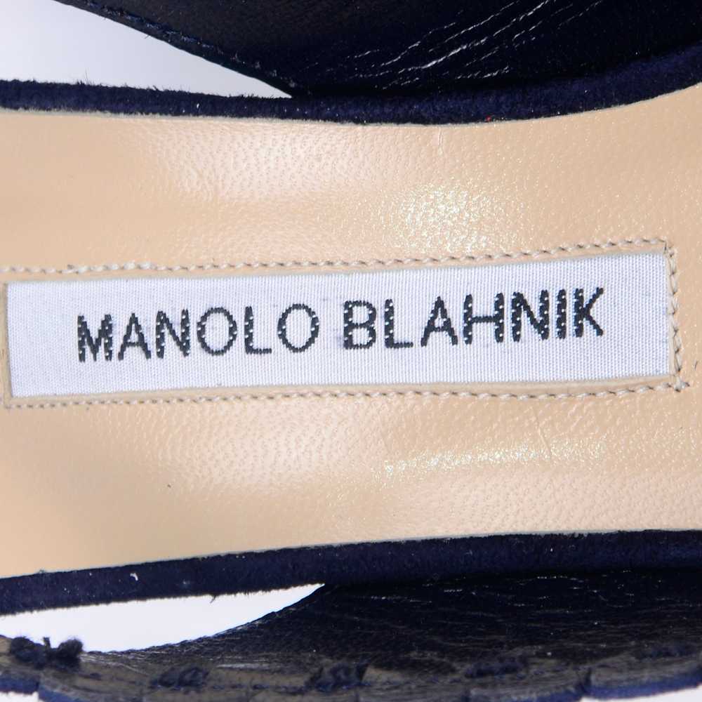 Manolo Blahnik Blue Suede Scalloped Slingback Sho… - image 11