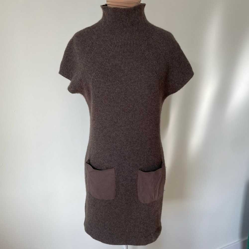 Joie Geinat Ribbed Wool Cashmere Brown Suede Trim… - image 1