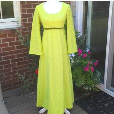 Vintage Vogue 60s Maxi Dress Bell Sleeves Lime Ch… - image 1