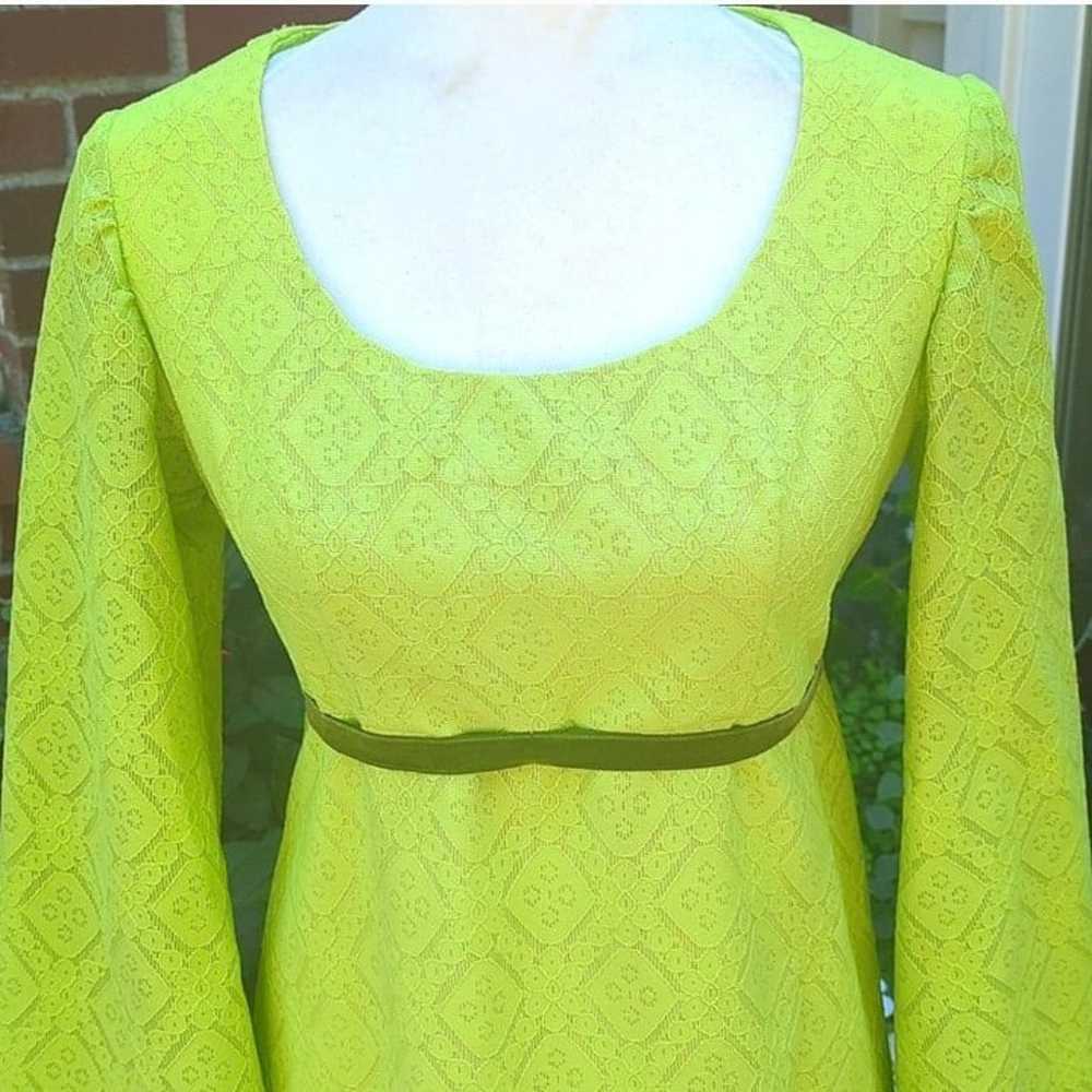 Vintage Vogue 60s Maxi Dress Bell Sleeves Lime Ch… - image 2