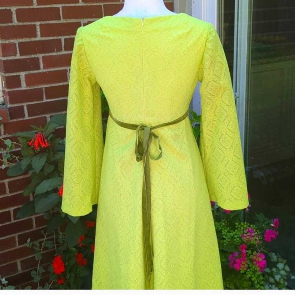 Vintage Vogue 60s Maxi Dress Bell Sleeves Lime Ch… - image 5