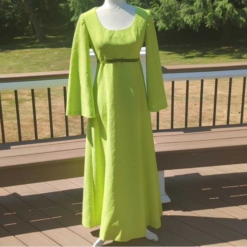 Vintage Vogue 60s Maxi Dress Bell Sleeves Lime Ch… - image 7