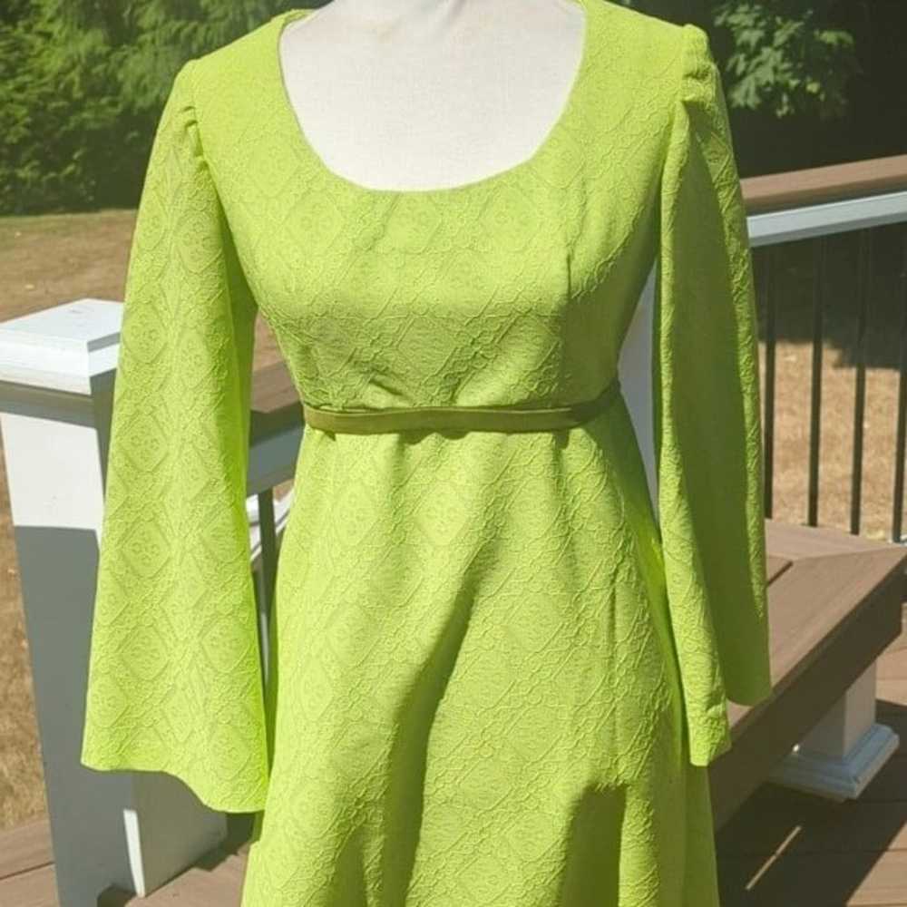 Vintage Vogue 60s Maxi Dress Bell Sleeves Lime Ch… - image 8