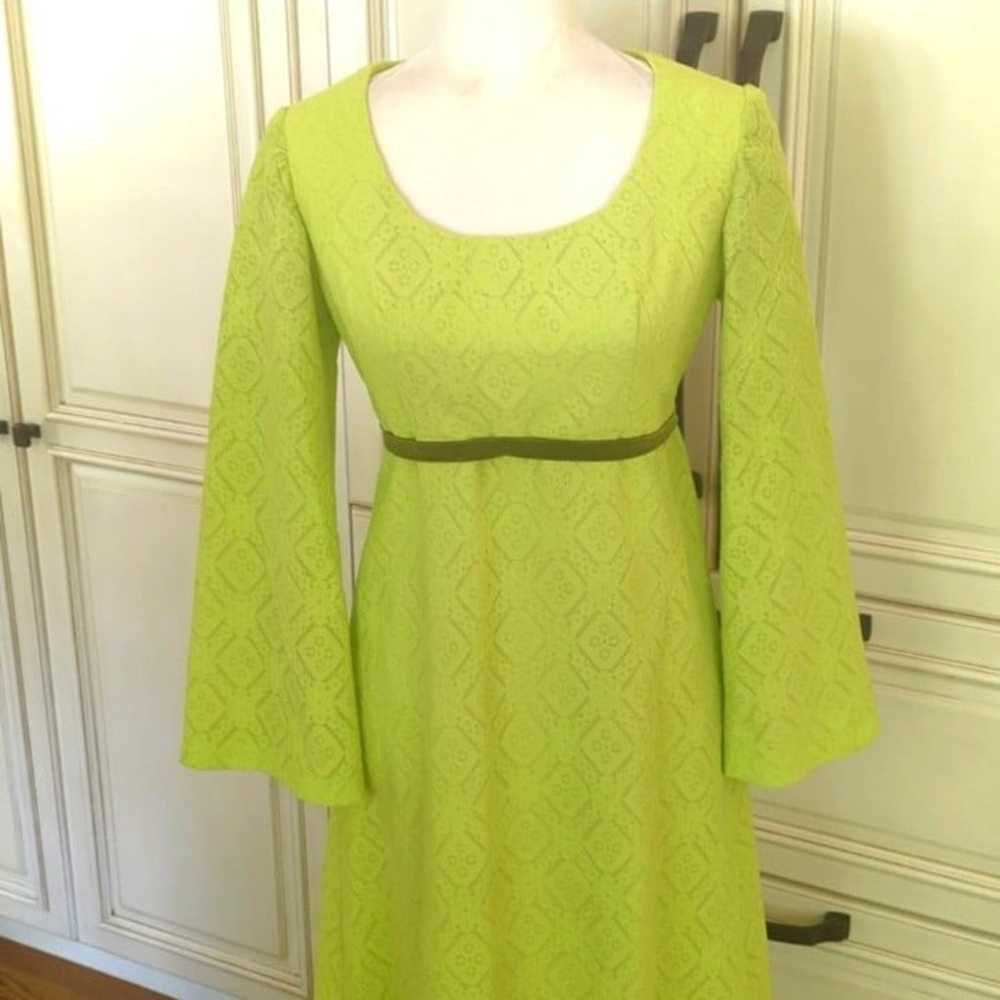 Vintage Vogue 60s Maxi Dress Bell Sleeves Lime Ch… - image 9