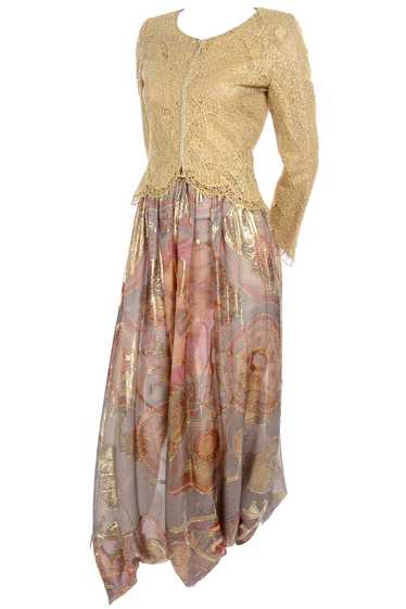 Mary McFadden Couture Gold Lame Print Harem Pants 