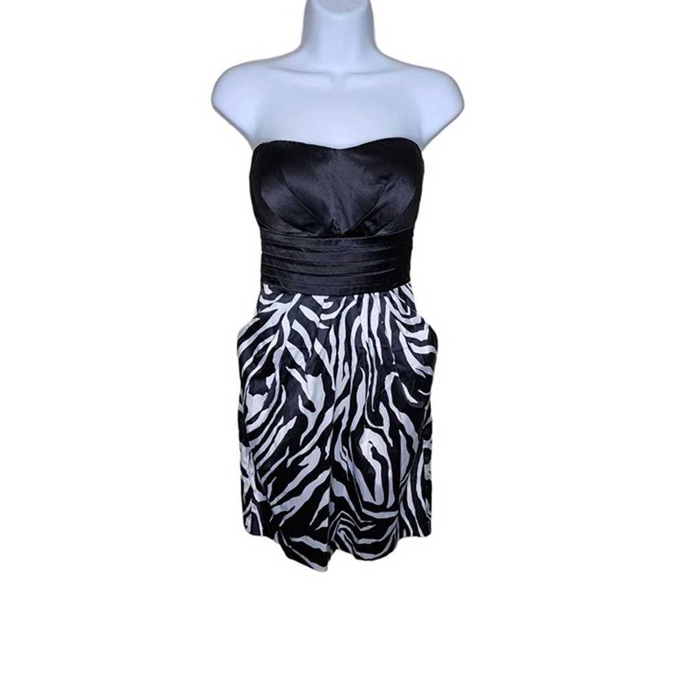 Vintage 90s Y2K Zebra Strapless Mini Dress Womens… - image 1