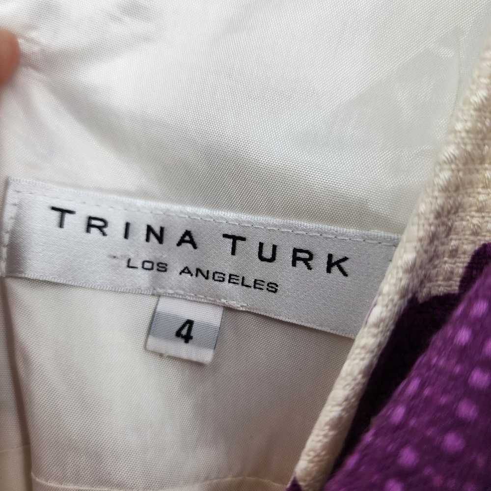 Trina Turk Short V-Neck Sleeveless Purple & White… - image 2