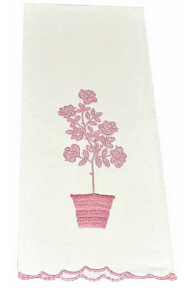 Never Used vintage Linen Madeira rose tree hand to
