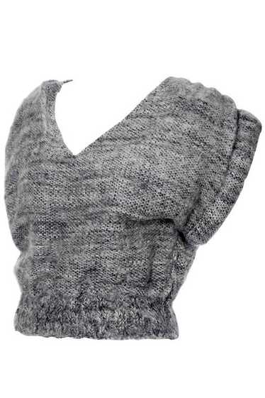 Nikos Handwoven Gray Wool Vintage V Neck Sweater w