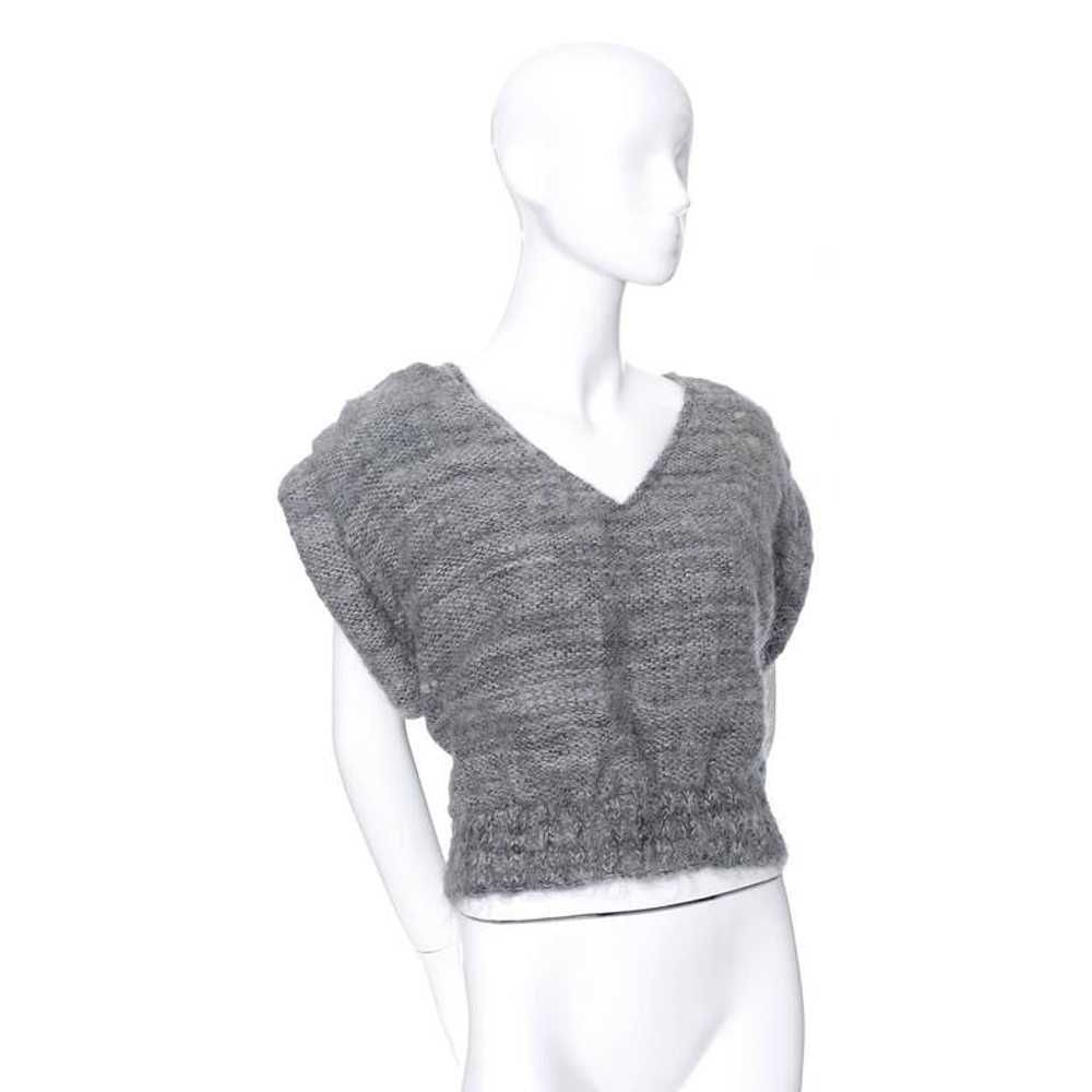 Nikos Handwoven Gray Wool Vintage V Neck Sweater … - image 4