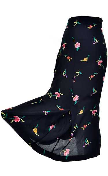 Norma Kamali Floral Silk Vintage Fish Tail Skirt … - image 1