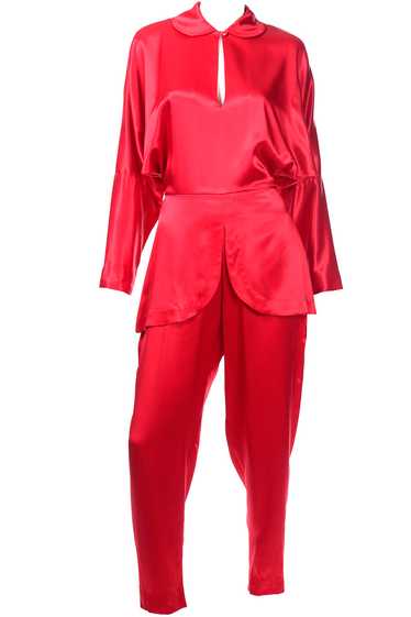 Norma Kamali Vintage 1980s Red Satin Jumpsuit - image 1