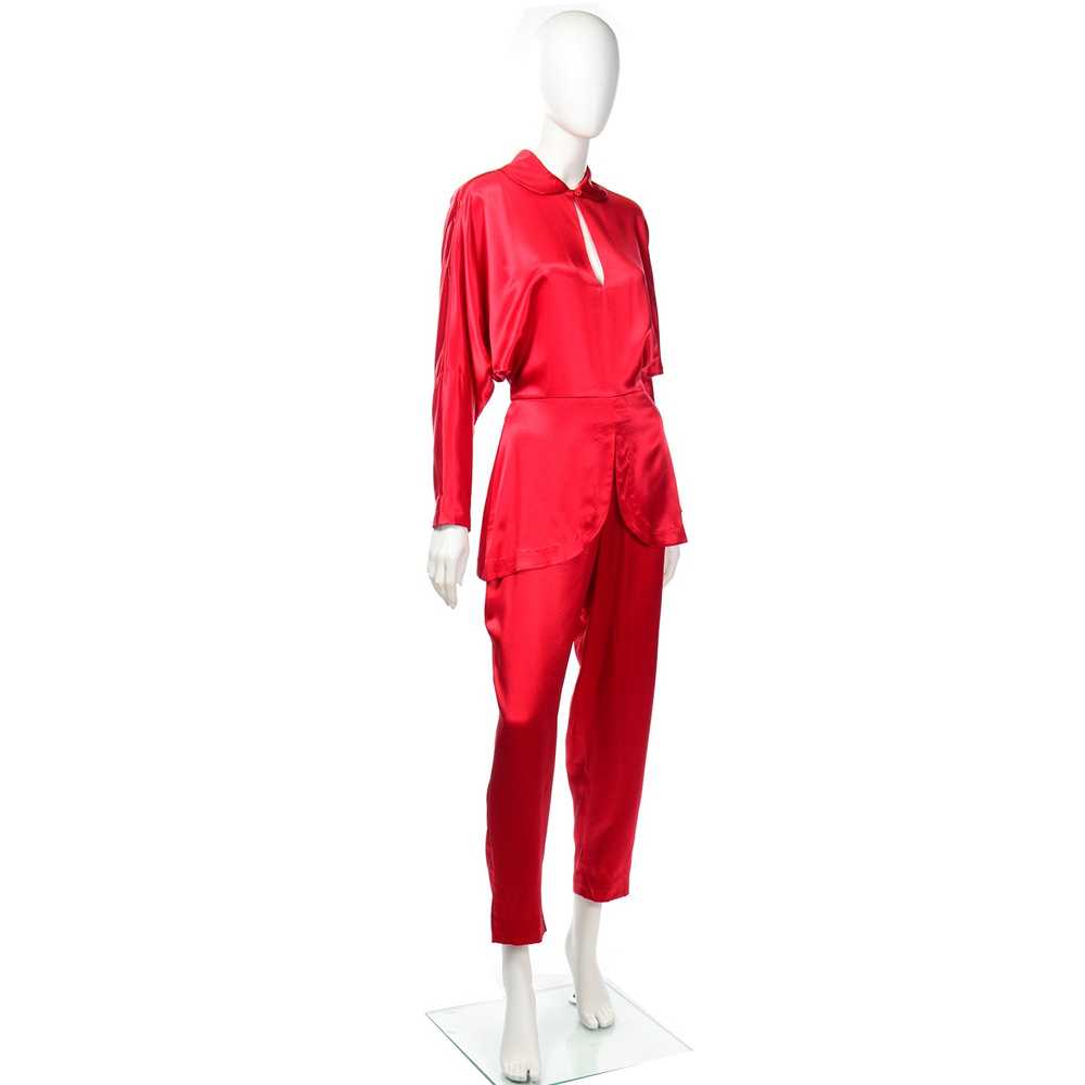 Norma Kamali Vintage 1980s Red Satin Jumpsuit - image 3