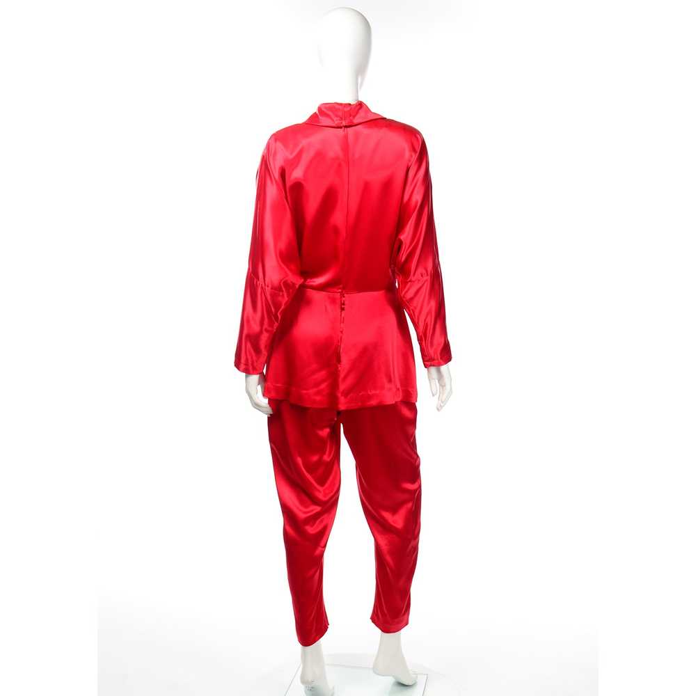 Norma Kamali Vintage 1980s Red Satin Jumpsuit - image 4