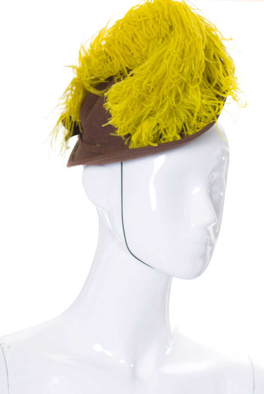 NY Creations 1930s vintage hat with yellow ostric… - image 2