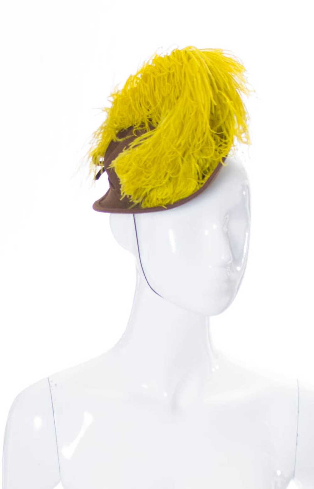 NY Creations 1930s vintage hat with yellow ostric… - image 4