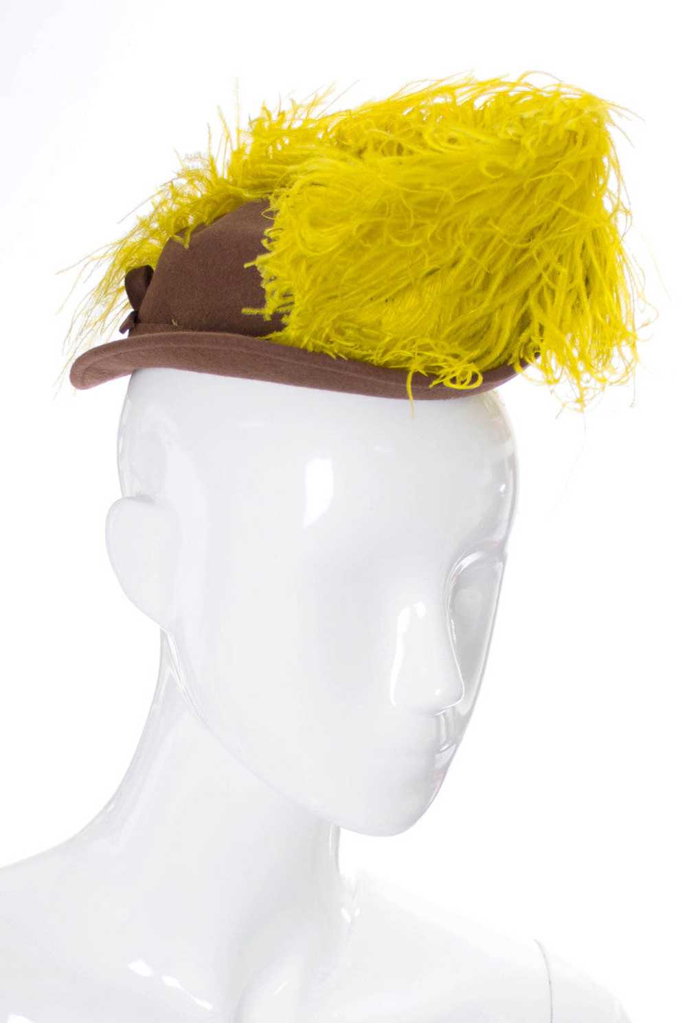 NY Creations 1930s vintage hat with yellow ostric… - image 5