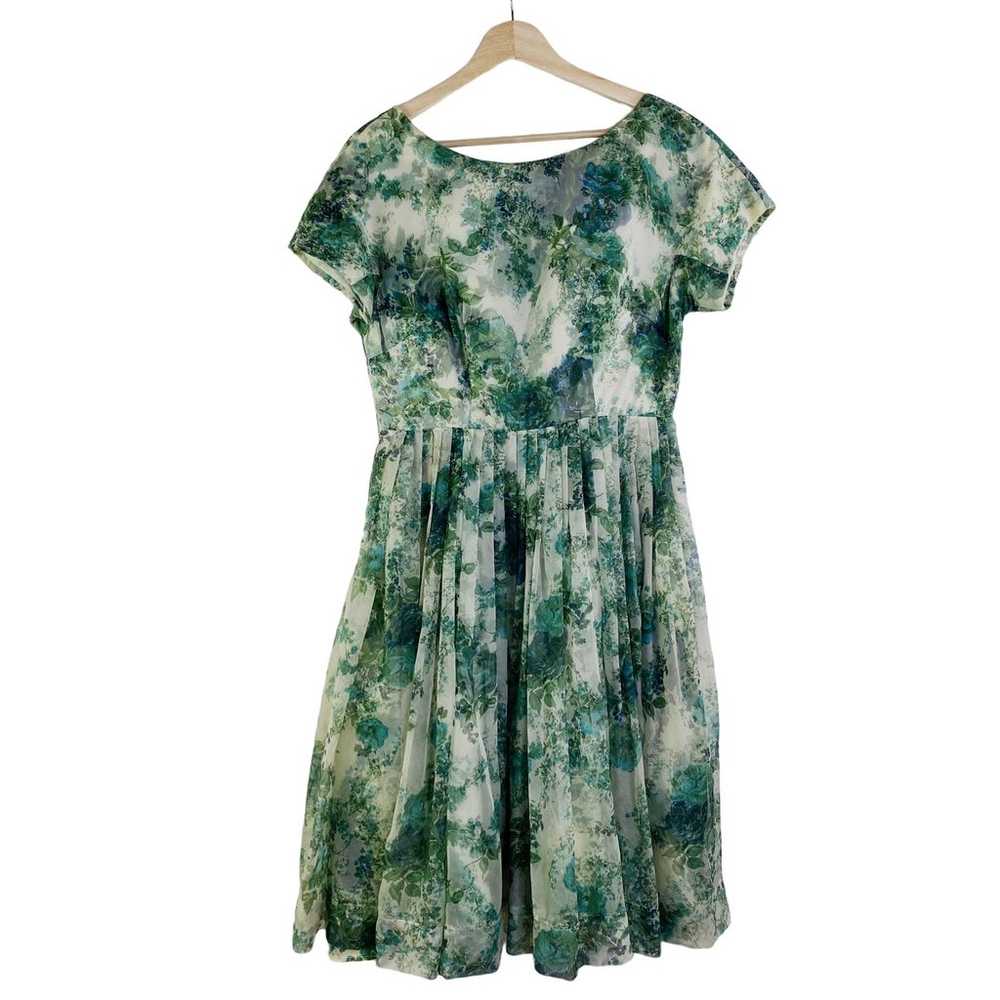 Vintage Union Made Dress Late 50's Green Floral R… - image 1