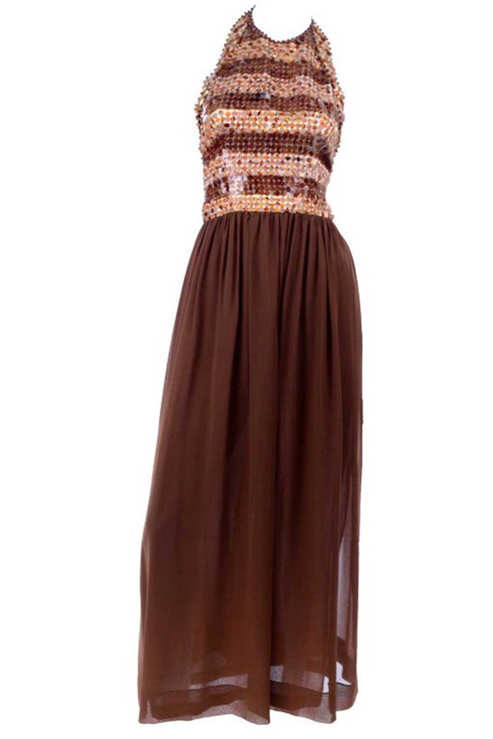 S/S 1996 Givenchy Vintage Brown Silk Halter Dress… - image 1