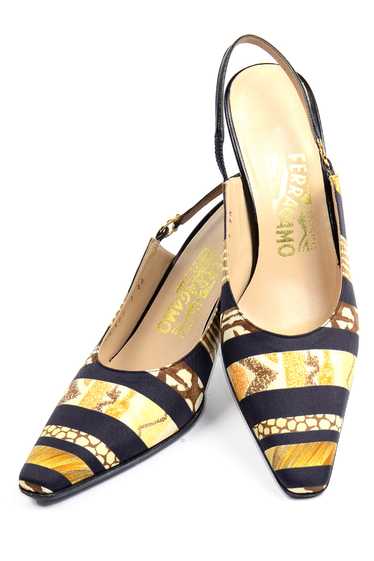 Salvatore Ferragamo Scarf Print Slingback Shoes Pu