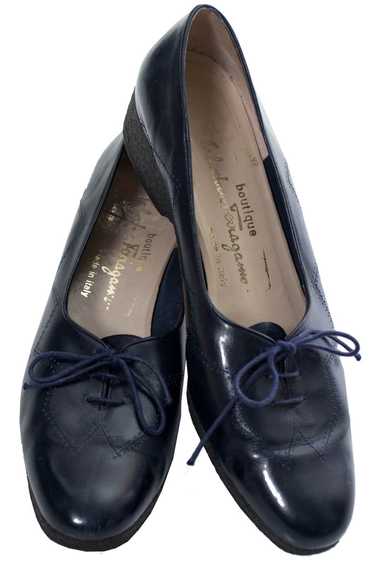 Salvatore Ferragamo vintage navy blue leather lace