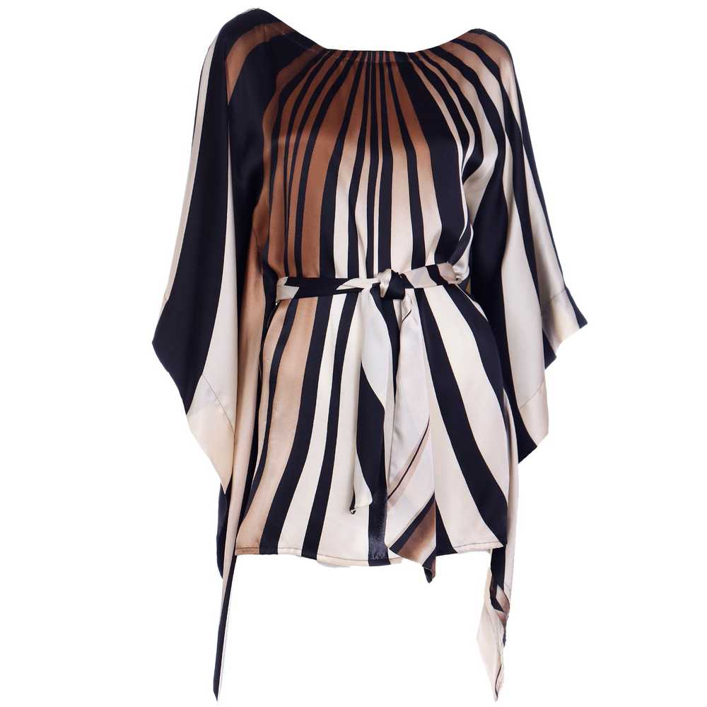 Striped Silk Vintage Caftan Style Top W/ Sash in … - image 10