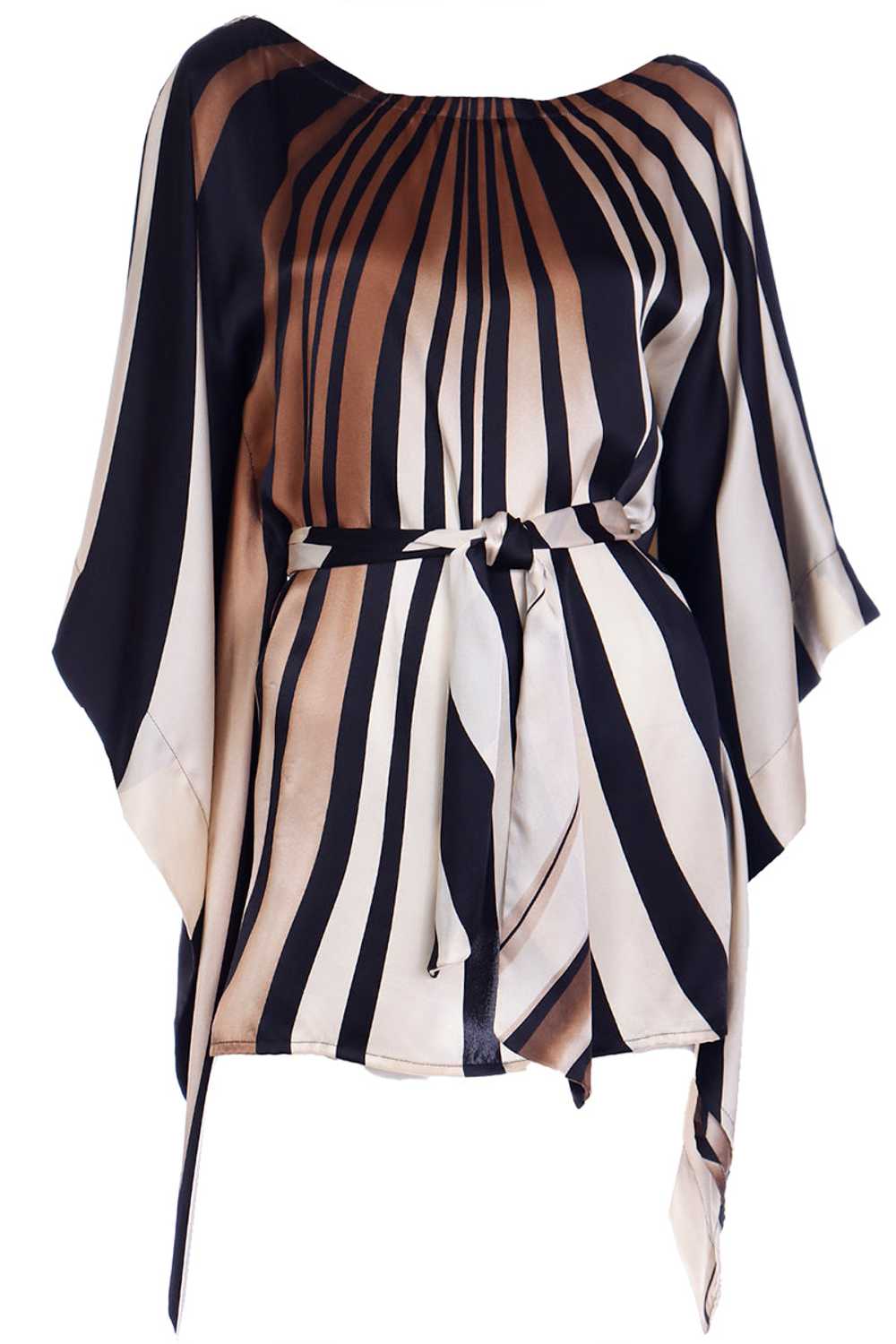Striped Silk Vintage Caftan Style Top W/ Sash in … - image 1