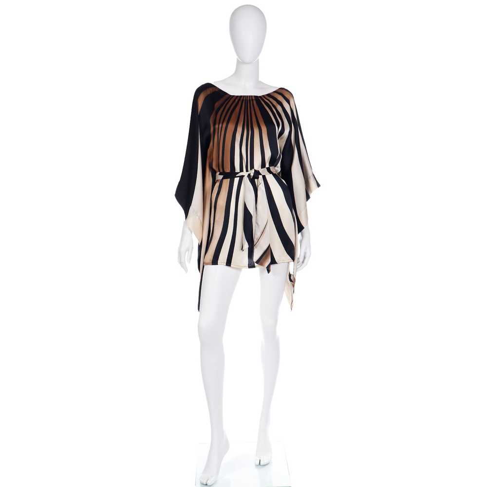 Striped Silk Vintage Caftan Style Top W/ Sash in … - image 2