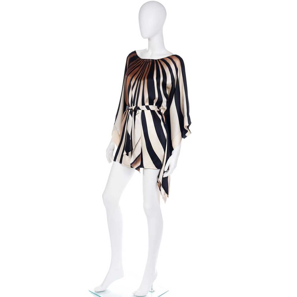 Striped Silk Vintage Caftan Style Top W/ Sash in … - image 3