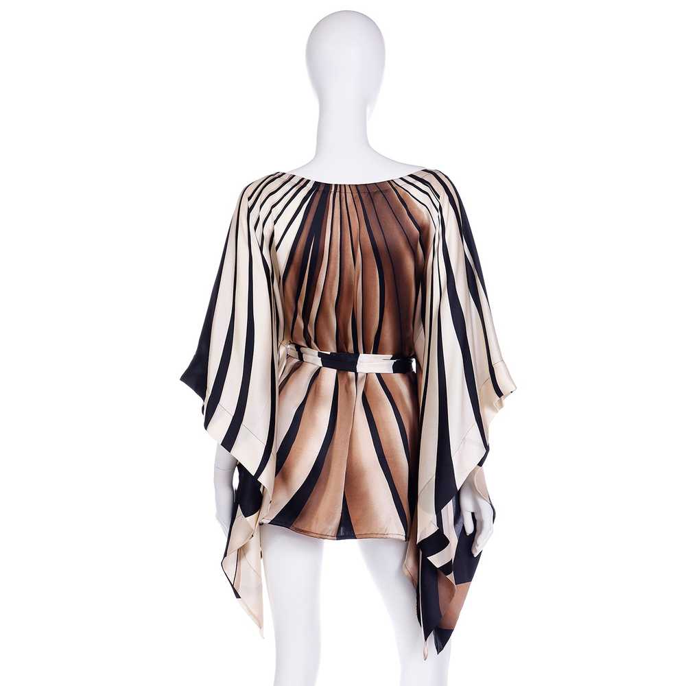 Striped Silk Vintage Caftan Style Top W/ Sash in … - image 5