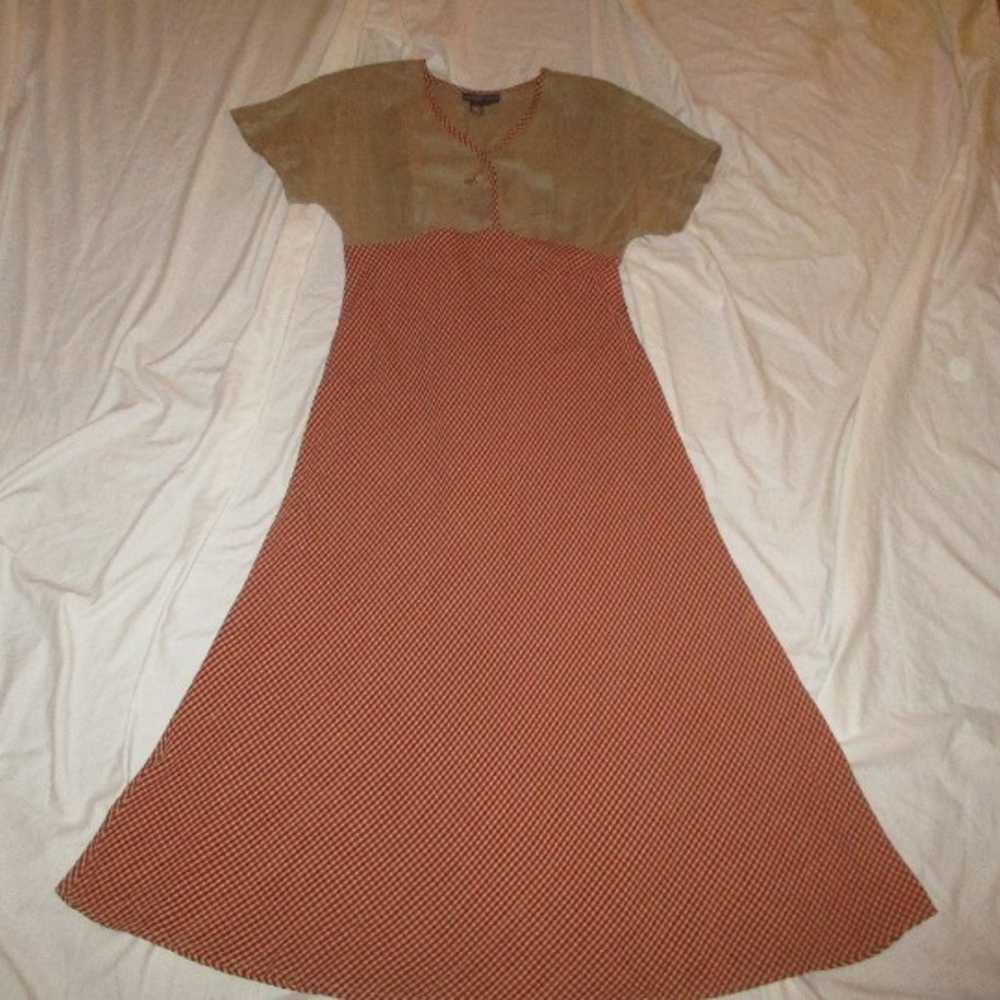 vintage Carole Little short sleeve khaki and red … - image 11