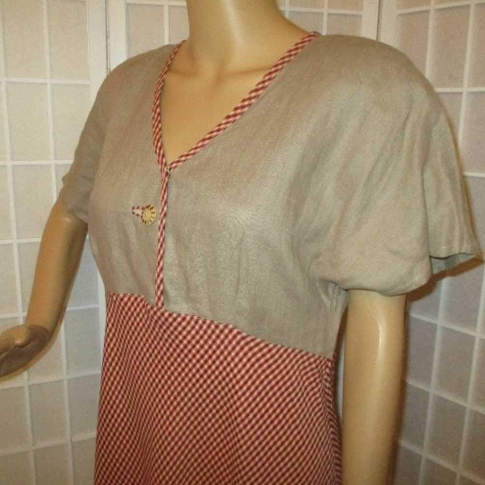 vintage Carole Little short sleeve khaki and red … - image 8