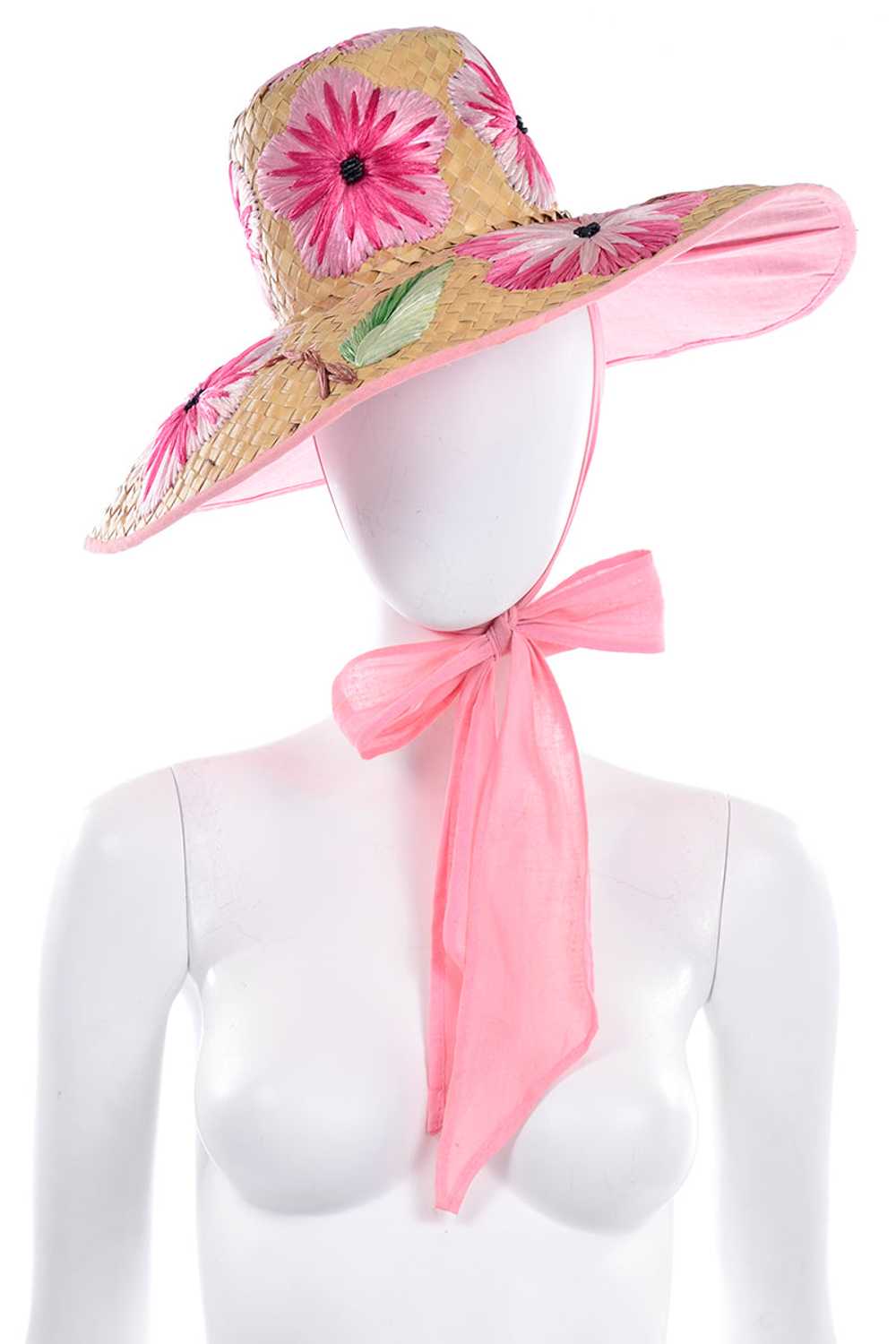 Unworn Vintage 1950's Floral Woven Straw Sun Hat … - image 2