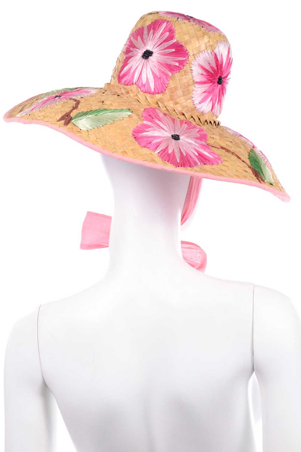 Unworn Vintage 1950's Floral Woven Straw Sun Hat … - image 4