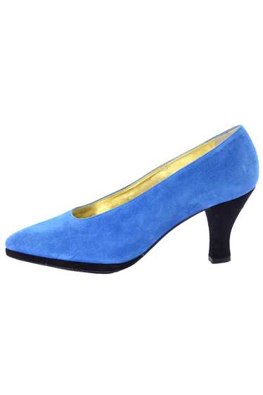Unworn Vintage Escada Blue Suede Shoes w/ Black He