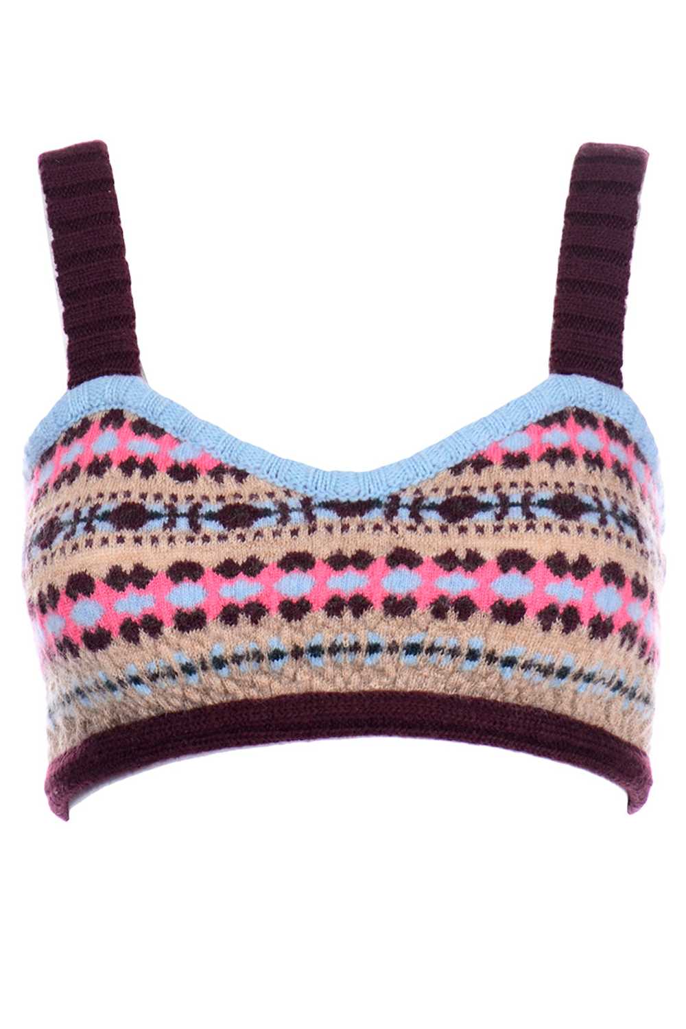 Valentino Brown Pink Blue Fair Isles Knit Bralett… - image 1