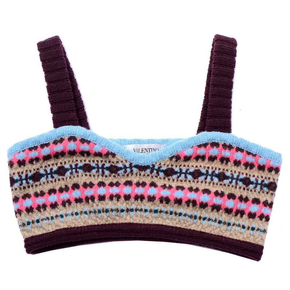 Valentino Brown Pink Blue Fair Isles Knit Bralett… - image 7